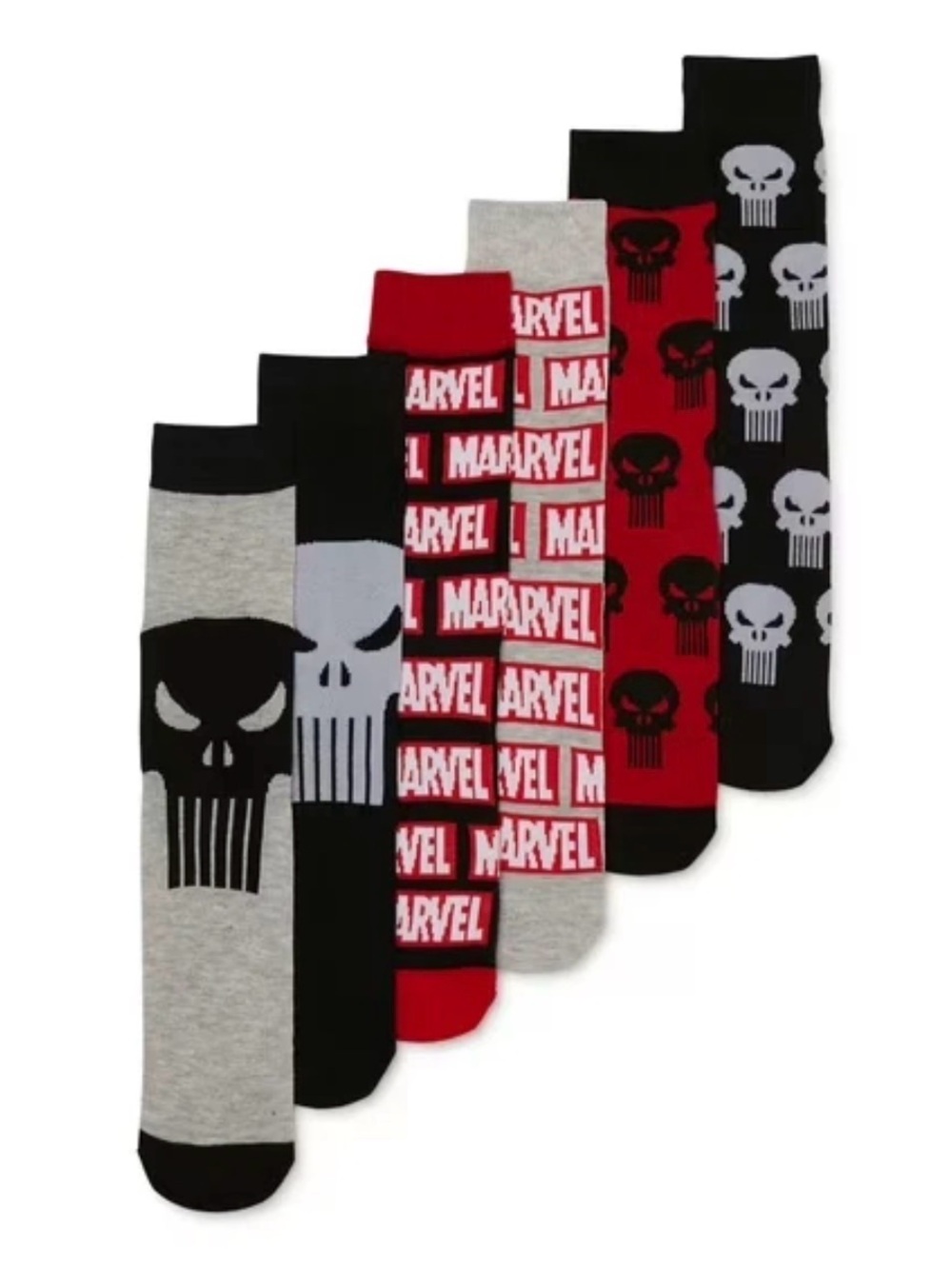 Marvel Punisher Men’s Casual Crew Socks 6-Pack Black Size 8-12 Polyester/Spandex